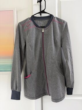 Cherokee Heather Grey Scrub Jacket with Pink Trim